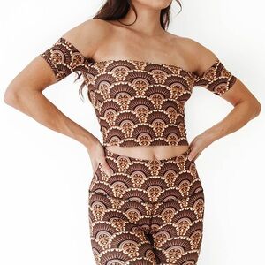 Yoga Democracy off the shoulder top in art deco